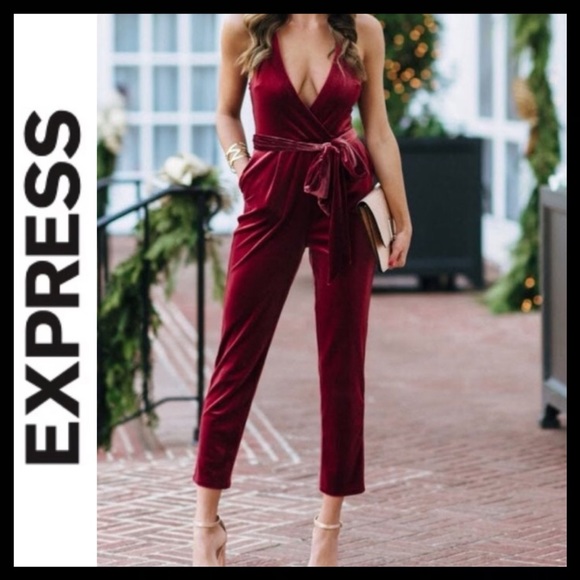 NWT Express Belted Velvet Jumpsuit - Picture 2 of 7